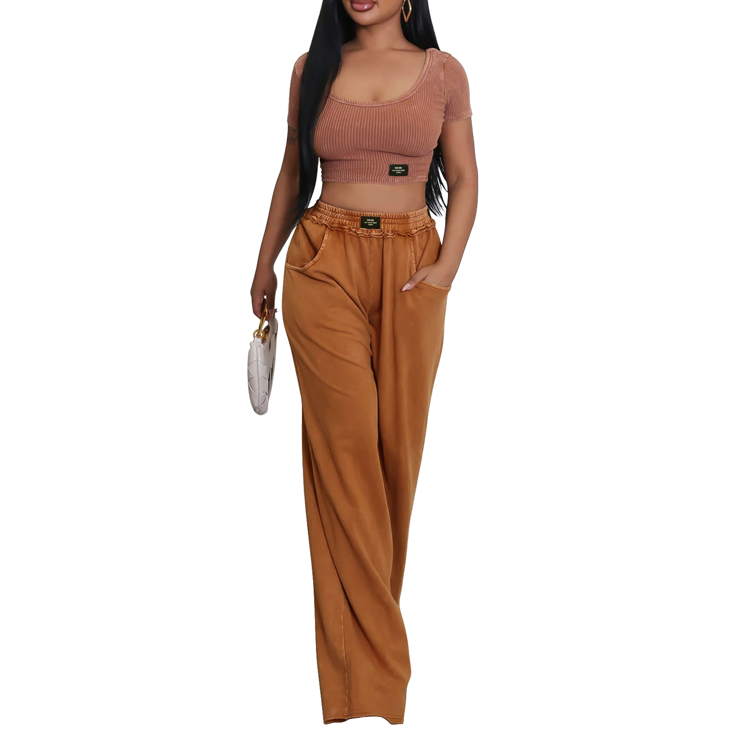 Women's 2 Piece Outfits Short Sleeve Crop Tops Wide Leg Pants Sets Tracksuits Summer Lounge Sets view 6