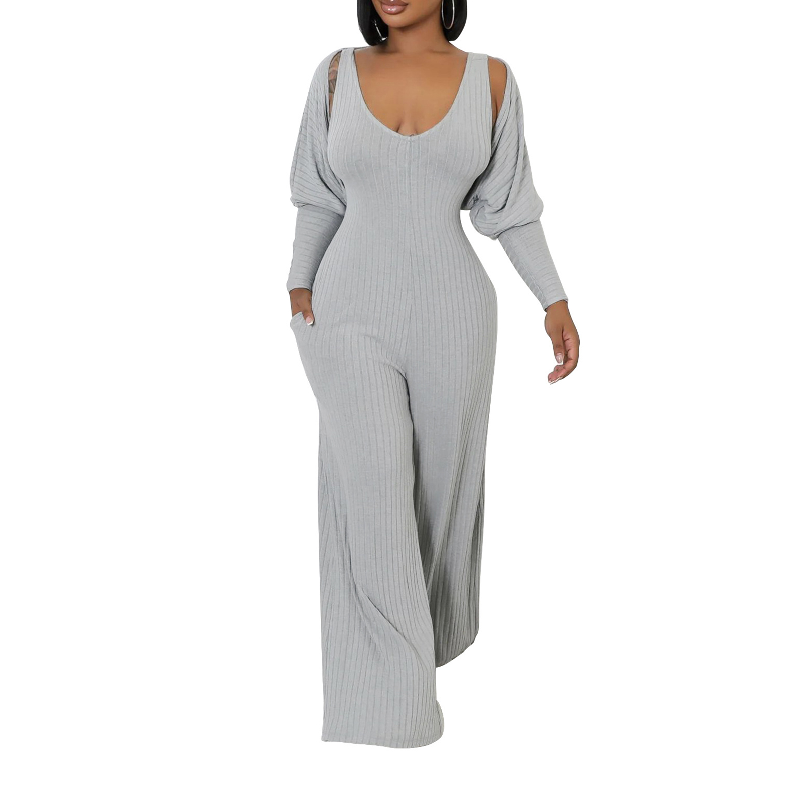 Women's 2 Piece Outfits Long Sleeve Crop Cardigan Wide Leg Pants Jumpsuits Tracksuits Set view 5
