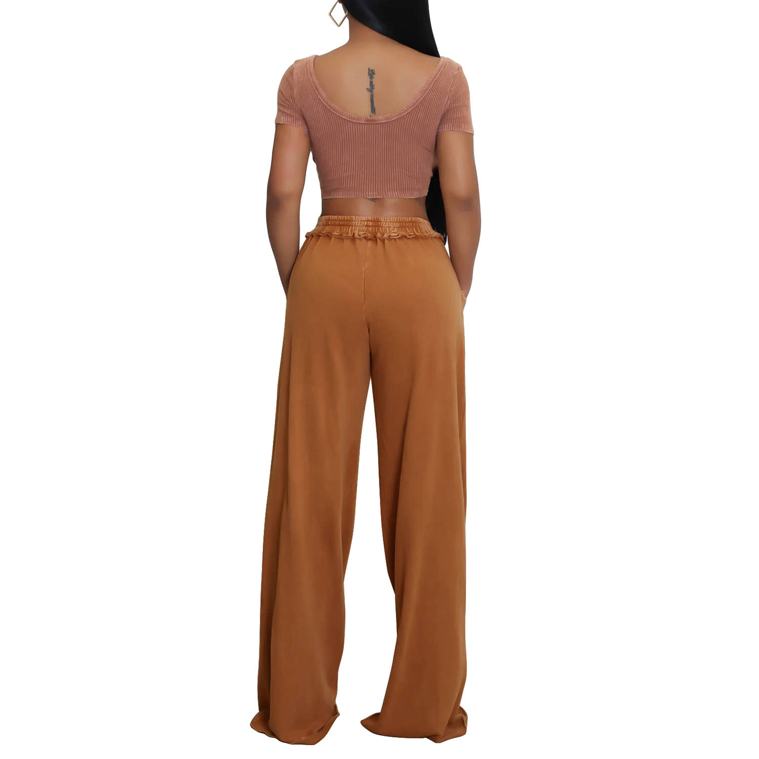 Women's 2 Piece Outfits Short Sleeve Crop Tops Wide Leg Pants Sets Tracksuits Summer Lounge Sets view 5