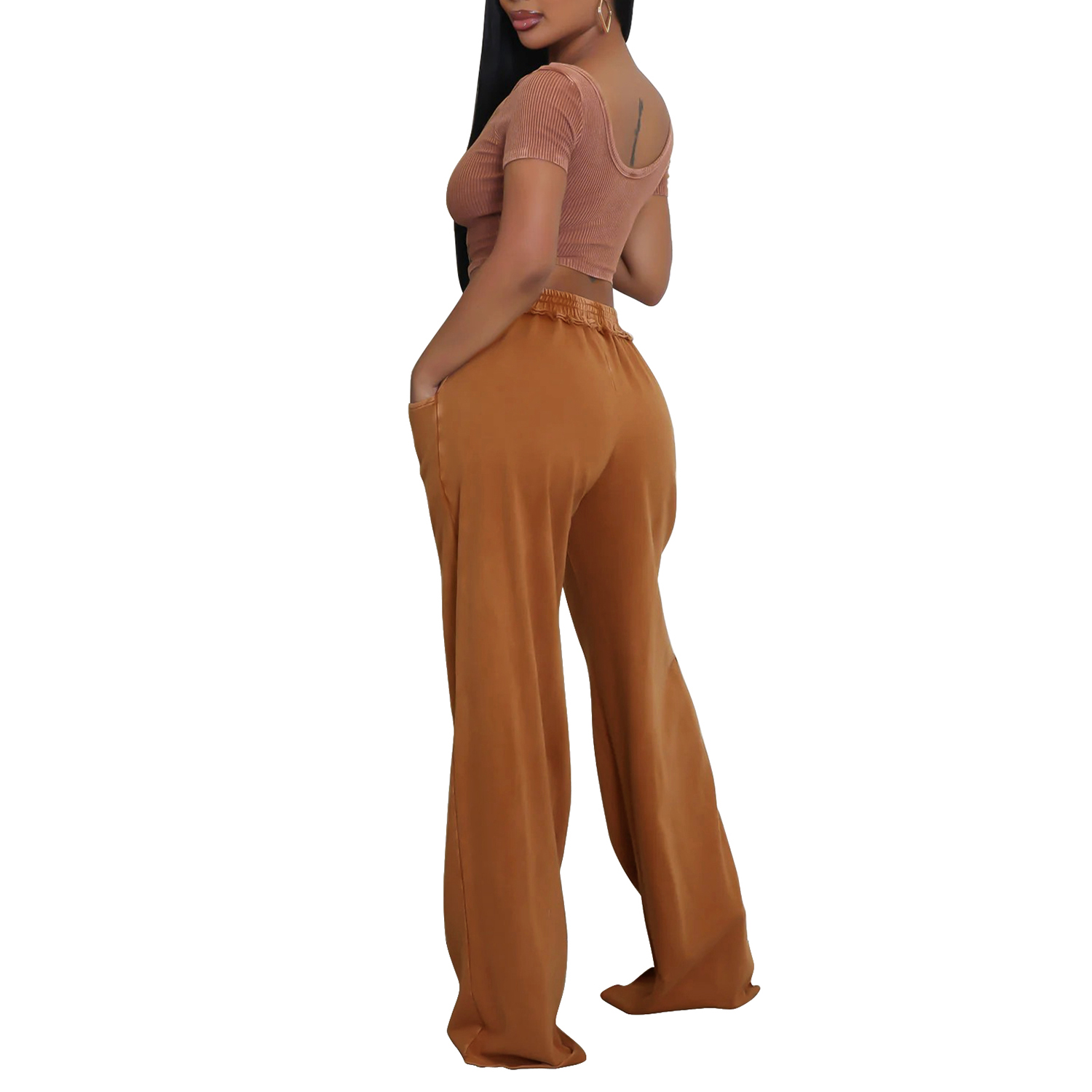 Women's 2 Piece Outfits Short Sleeve Crop Tops Wide Leg Pants Sets Tracksuits Summer Lounge Sets view 3