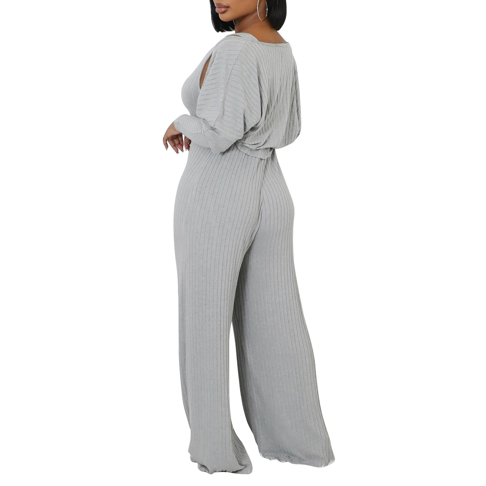 Women's 2 Piece Outfits Long Sleeve Crop Cardigan Wide Leg Pants Jumpsuits Tracksuits Set view 3