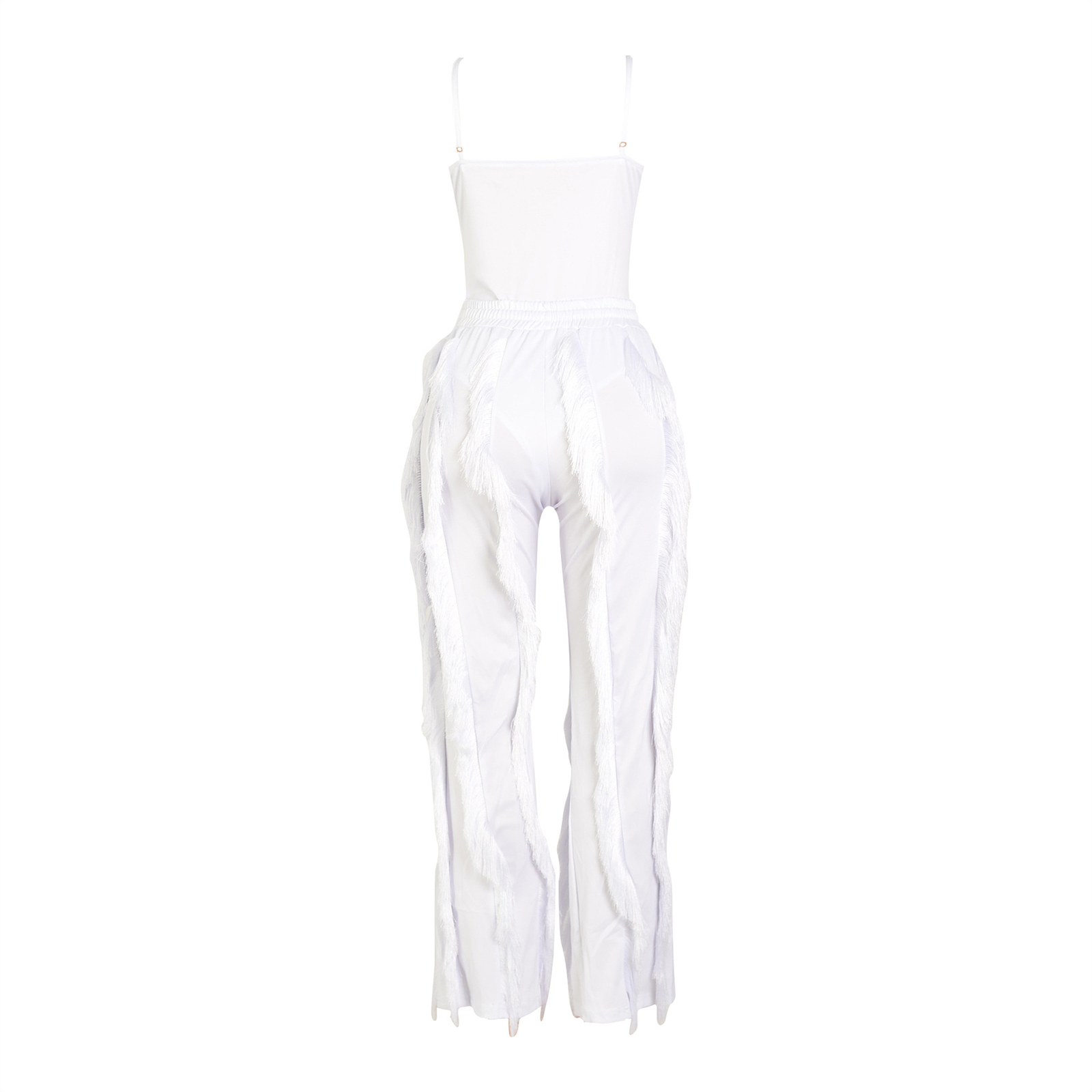 Women 2 Piece Outfits Fringe Tassel Long Pants Set Adjustable Spaghetti Strap Bodysuit Clubwear Matching Sets view 3