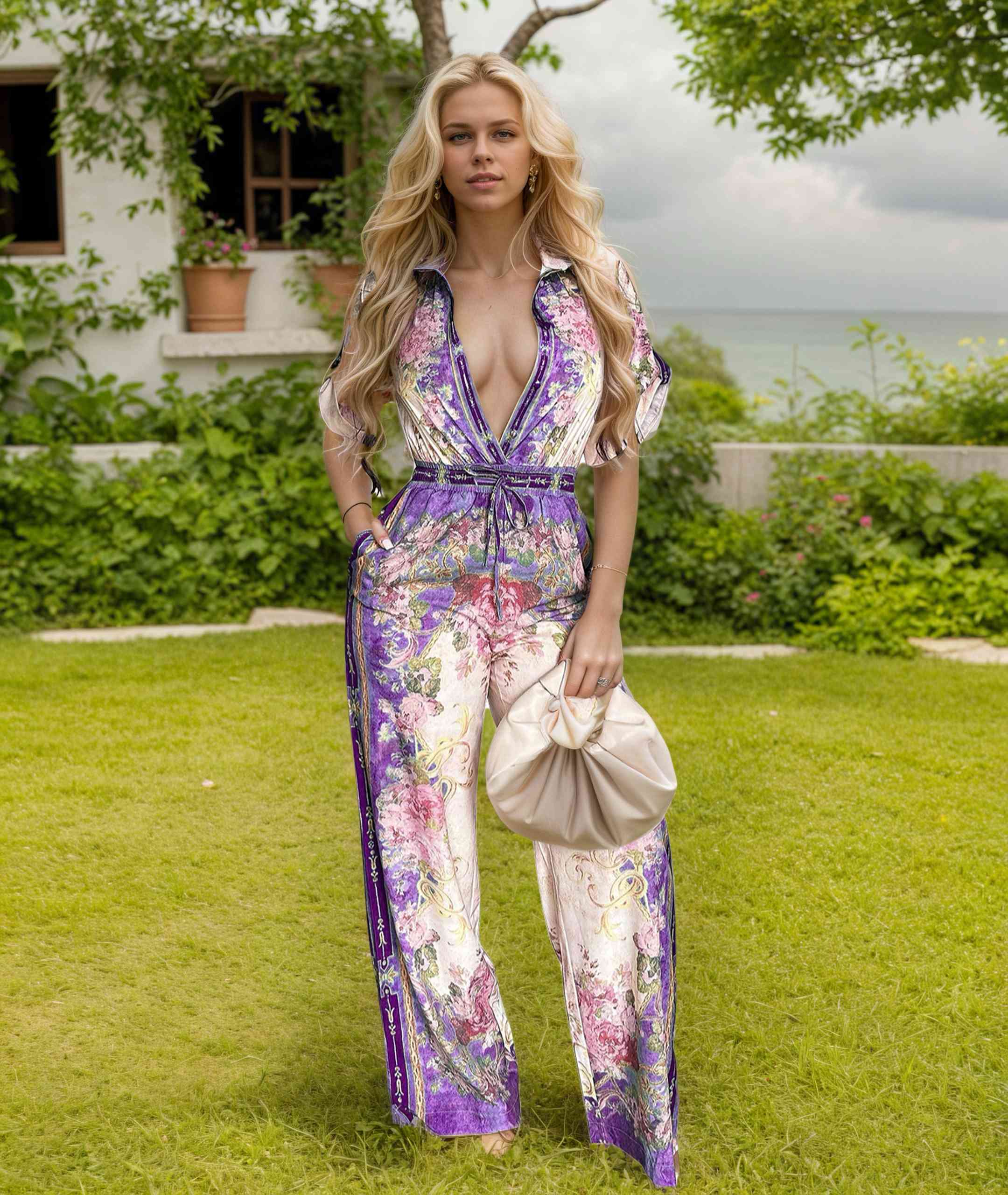 Women‘s Elegant Retro Jumpsuits Casual Short Sleeve Floral Print Wide Straight Pants Rompers Club Outfits view 10