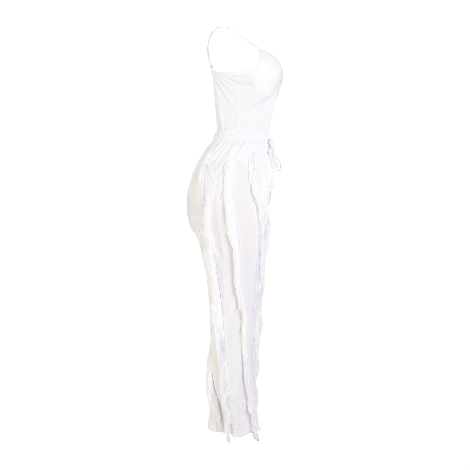 Women 2 Piece Outfits Fringe Tassel Long Pants Set Adjustable Spaghetti Strap Bodysuit Clubwear Matching Sets view 4