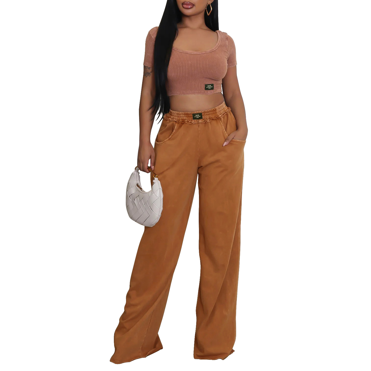 Women's 2 Piece Outfits Short Sleeve Crop Tops Wide Leg Pants Sets Tracksuits Summer Lounge Sets