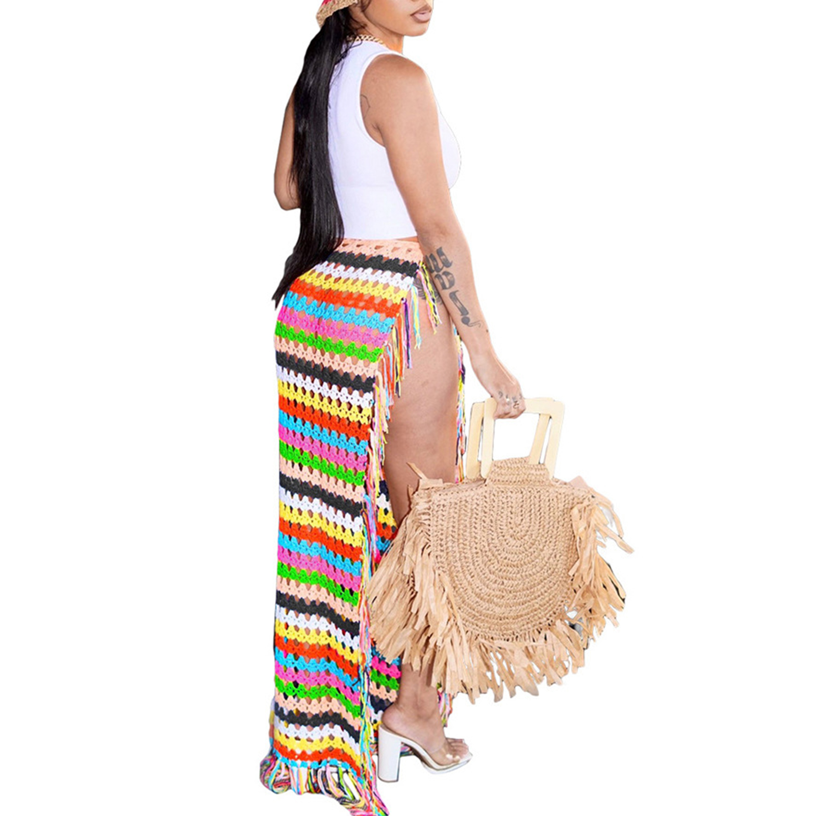 Women's Crochet Cover Up Skirts High Waist Split Knit Tie Up Hollow Out Beach Cover Up Swimwear view 5