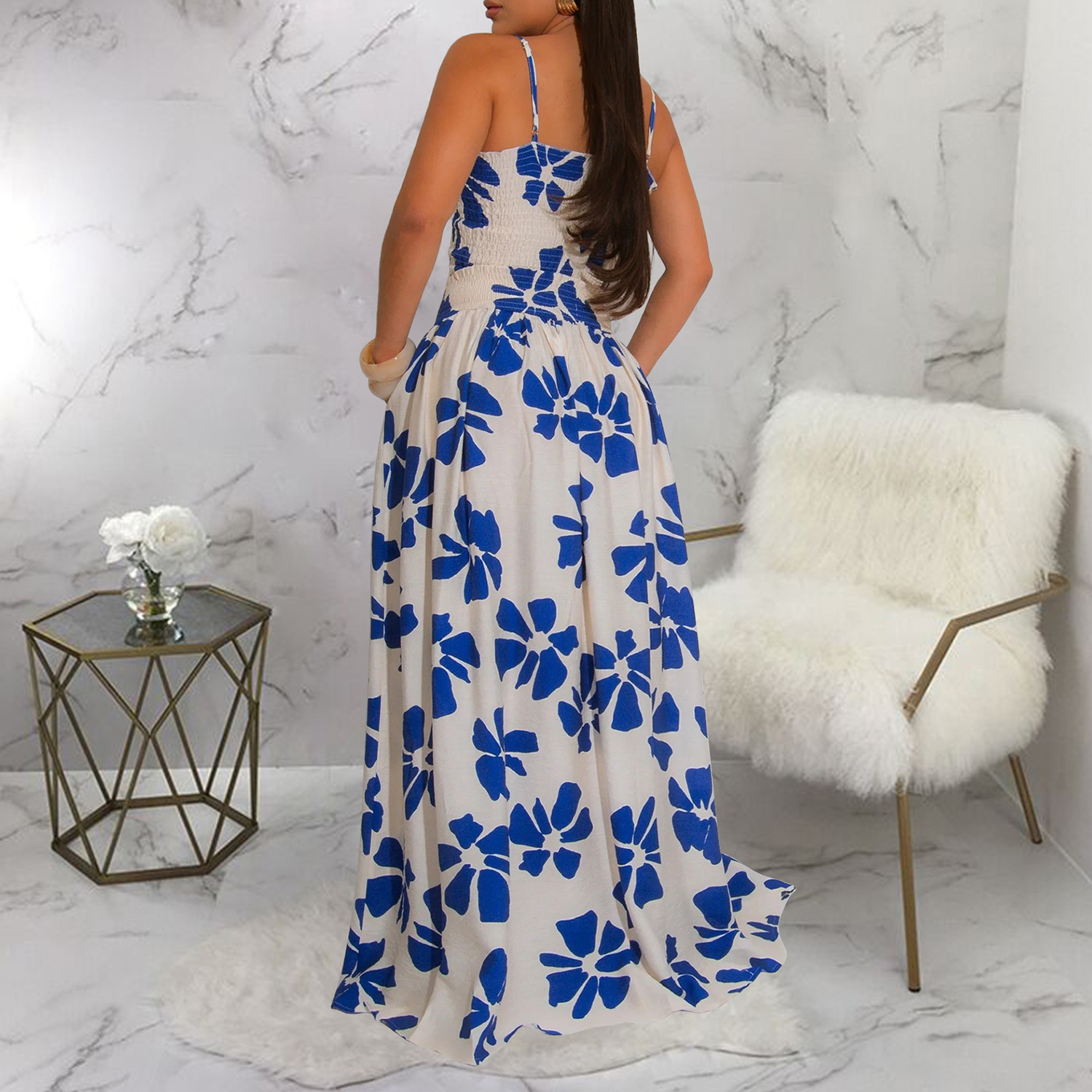 HANMAX Two Piece Sets for Women Summer Floral Beach Outfit Casual Sleeveless Cropped Tank Top High Waisted Maxi Skirt Set view 5
